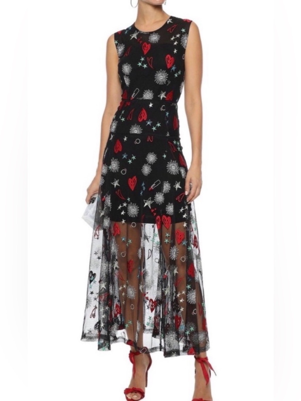 Maje rosia embroidered heart lipstick maxi dress size medium